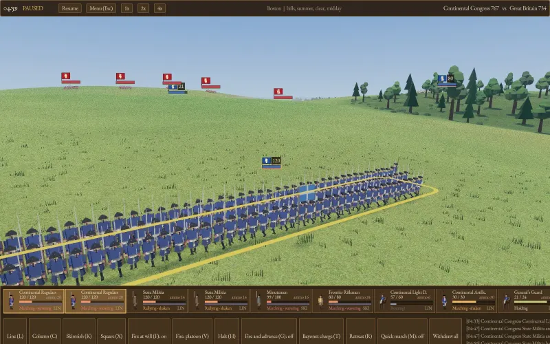 Close view of a regiment in line on the battlefield.